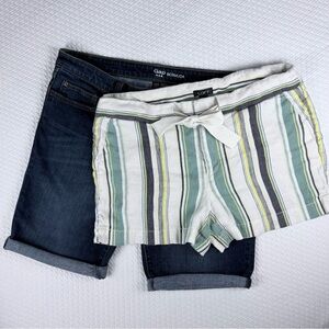 Shorts Bundle of 2 - Gap Dark Denim Bermuda & Loft Striped Linen Blend, Size 10